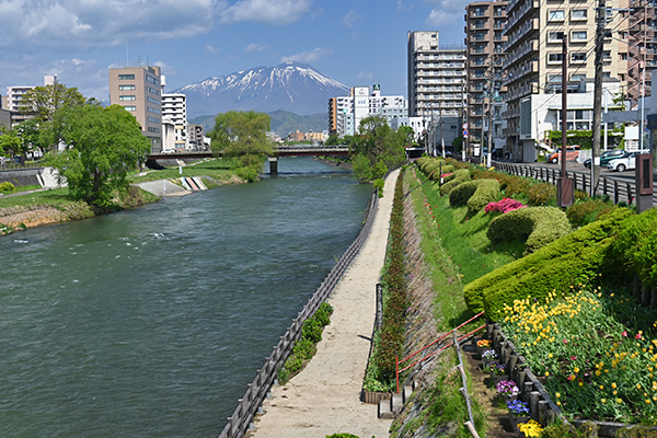 北上川の向こうに見える岩手山