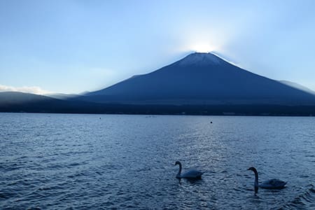 富士山の向こうに日没