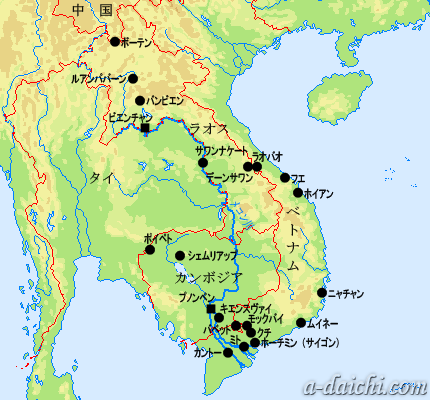 カンボジア、ベトナム、ラオス旅行地図