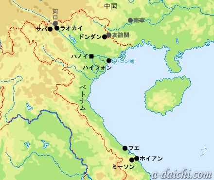 ベトナム北・中部旅行地図