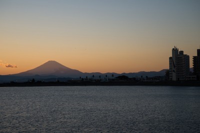 湘南の街と夕富士